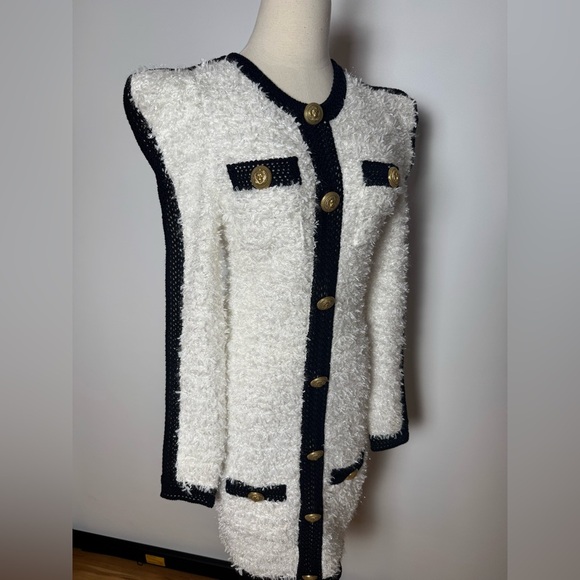 Balmain Embellished Black & White Tweed Mini Dress Size 40 – Like New - Picture 8 of 16